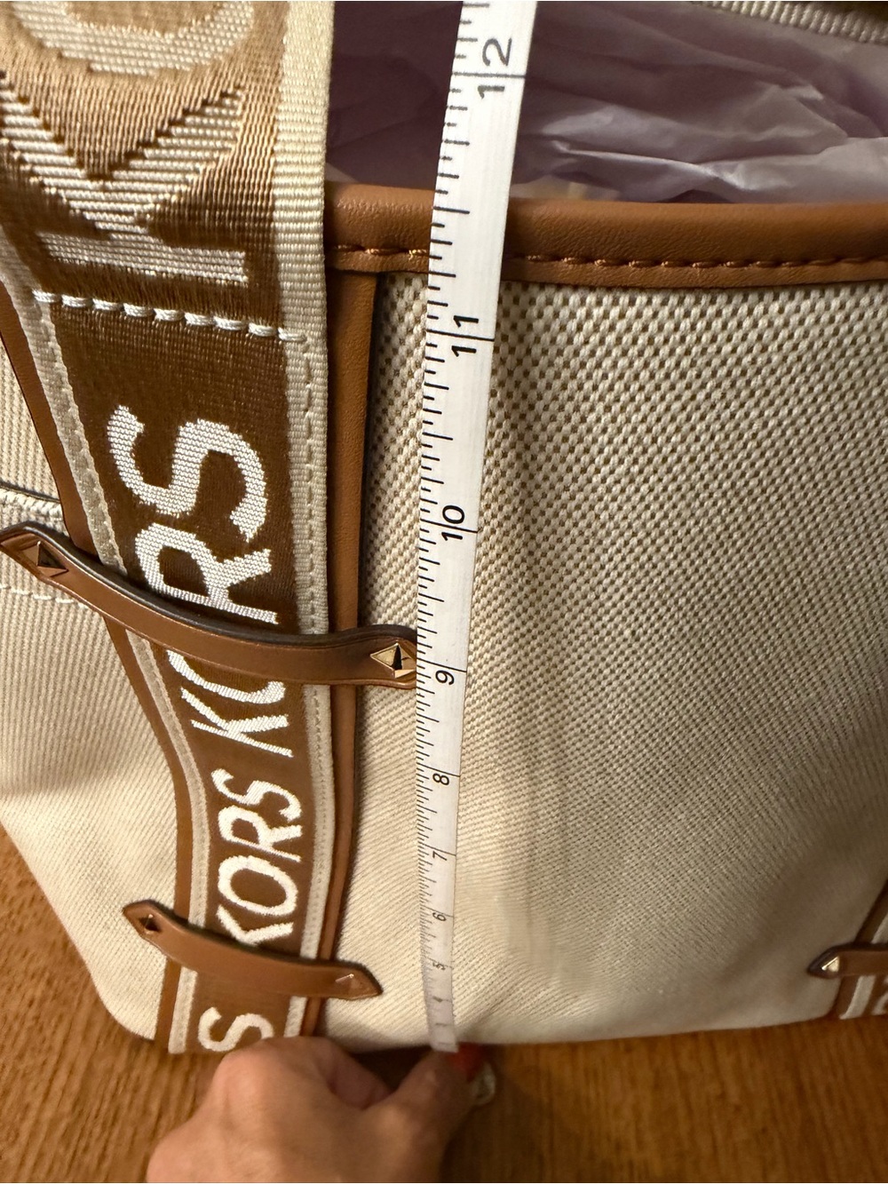 Michael Kors Cream Canvas Tote with Tan Leather Trim - Picture 5 of 5